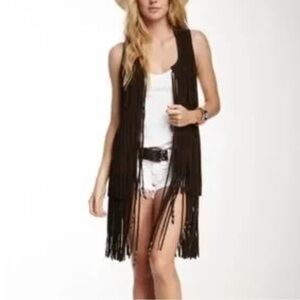True Religion Suede Leather Fringe Vest
